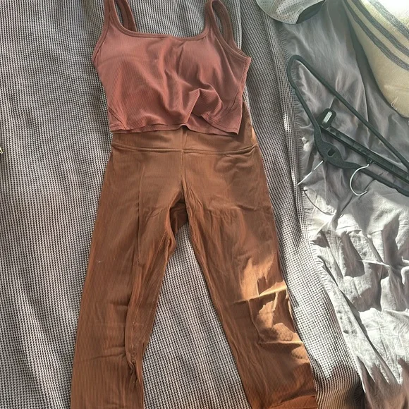 Lululemon Roasted Brown Ribbed Leggings Set - Picture 2 of 3